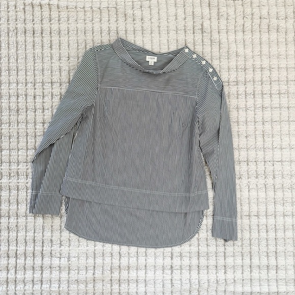 J. Crew Striped Funnelneck Top in Cotton Poplin - Picture 2 of 4